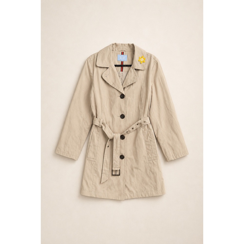 Denver Hayes Tan Belted Trench Coat Women Minimalist Classic Normcore Jacket 2XL - Picture 7 of 8